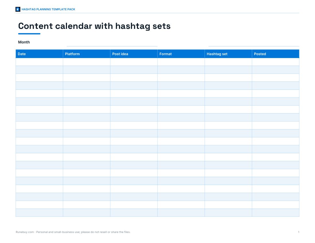 Preview of the first page of Content calendar (PDF/DOCX/XLSX)